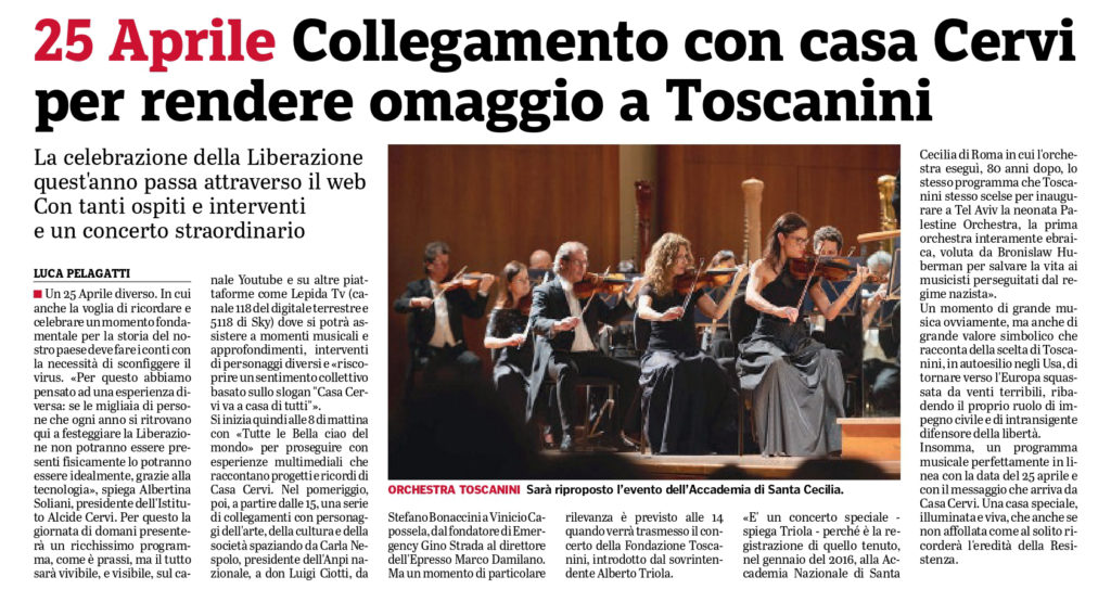 25 aprile collegamento con Casa Cervi per rendere omaggio a Toscanini